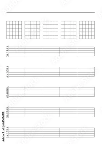 Fototapeta Guitar Tab and Chord Sheet. Vector illustration for guitar lessons and guitar music . Set of vector Guitar Chords. Chord diagram. Tab. Tabulation. Tablature. Finger Chart. Basic Guitar Chords. 