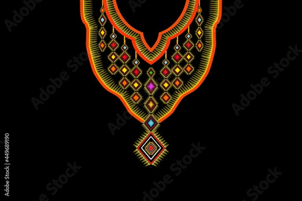 Obraz Geometric ethnic necklace pattern with black background