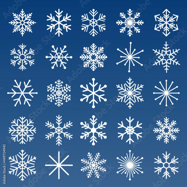 Fototapeta Snowflakes vector set. Snowflake icons collection on blue background.