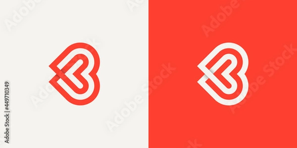 Fototapeta Initial Letter K and B Linked Logo. Red and White Infinity Line Origami Style isolated on Double Background. Usable for Business and Branding Logos. Flat Vector Logo Design Template Element.