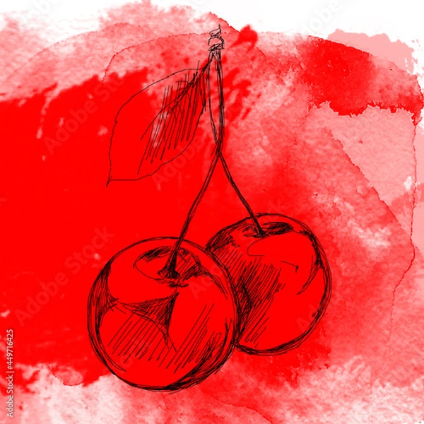 Obraz hand drawing art of red cherry