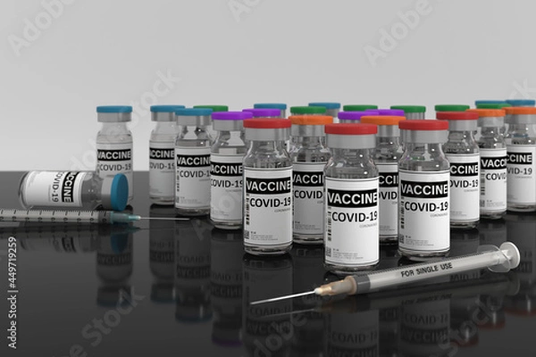 Fototapeta 3d render concept  covid19 vaccine with white background of with copy space .