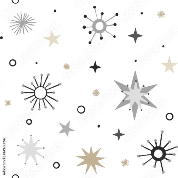 Obraz Seamless pattern of stars. Сute Scandinavian style, white background. Great for wrapping paper or printing on fabric for baby clothes
