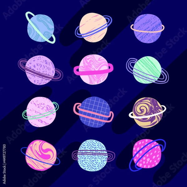 Obraz Vector planet illustration. Space hand drawn set