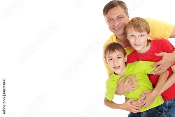 Fototapeta Nice family in bright T-shirts