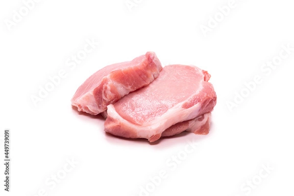 Obraz Raw pork pieces isolated on a white background.