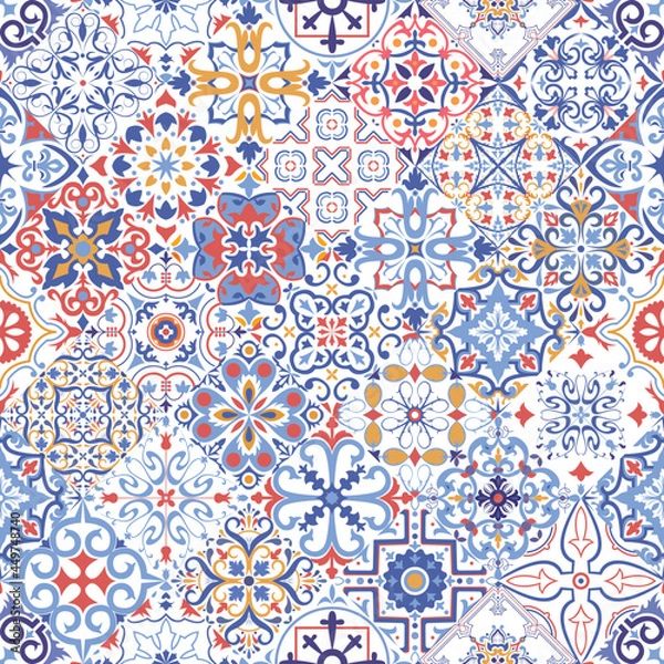 Fototapeta Seamless tiles background. Mosaic pattern for ceramic in dutch, portuguese, spanish, italian style.