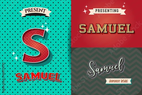 Fototapeta name Samuel in various Retro graphic design elements, set of vector Retro Typography graphic design illustration