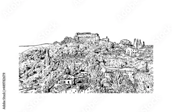 Fototapeta Building view with landmark of Gorizia is the 
town in Italy. Hand drawn sketch illustration in vector.