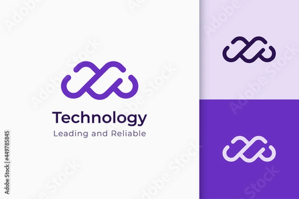 Fototapeta Development or software logo in abstract letter M represent technology