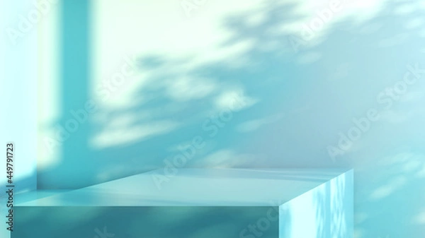 Fototapeta Square stand on a blue background hit natural light,mock up,3d rendering
