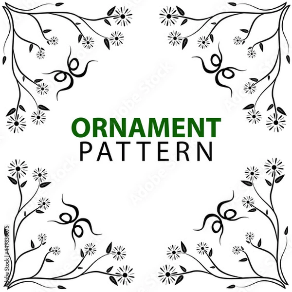 Fototapeta ORNAMENT, ELEMENT, PATTERN OF FLOWER STEM WITH LEAVES, BACKGROUND