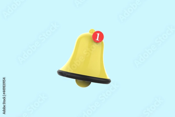 Fototapeta simple Notification bell icon isolated on white background. one new notification concept. Social Media element. 3d illustration
