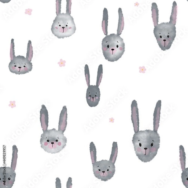 Fototapeta Pattern with grey hares and flowers