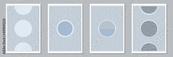 Fototapeta Set of trendy abstract creative minimal artistic hand painted compositions for wall decoration, postcard or brochure cover design. Vector illustration