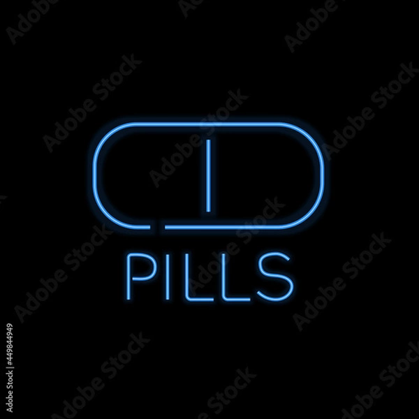 Fototapeta Pills glowing neon sign vector illustration