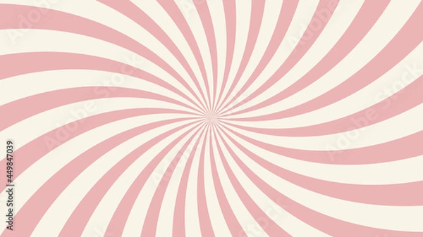 Fototapeta Retro background with pink sunburst or starburst. Pattern with vintage color palette, swirl stripes. Vector illustration of 60s.
