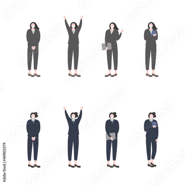 Obraz 就活／ビジネスウーマン／新卒社会人のスーツ姿女性のマスクイラストイメージ