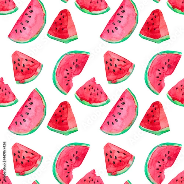 Fototapeta watermelon seamless pattern set of watermelon watermelon slices watercolor watermelon seeds illustration with watermelon on white background