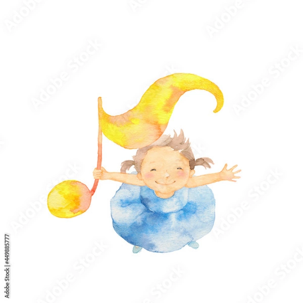 Obraz 黄色い音符を持った元気な女の子