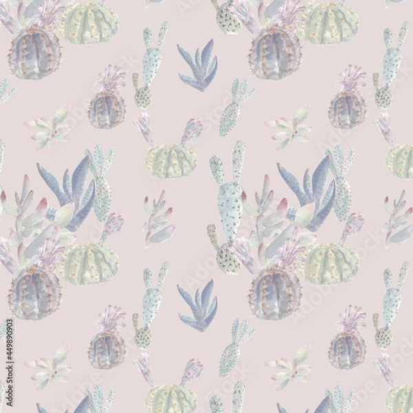 Fototapeta Pastel cactus seamless pattern , watercolor hand drawn