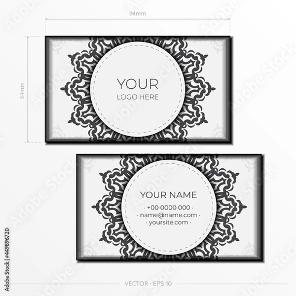 Obraz Preparing business cards in white with black ornaments. Vector Template for print design business card with monogram patterns.