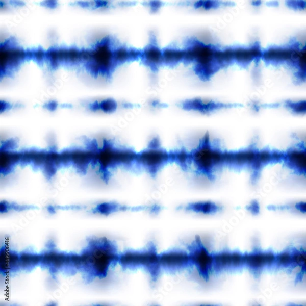 Fototapeta Tie Dye Shibori Seamless Pattern Background in Blue color Boho Stripe Color Design in 1970