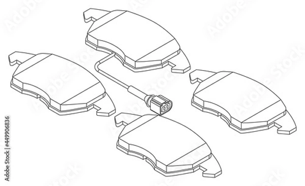 Fototapeta Vector set of car break pads for replacement - isometric view, contour art