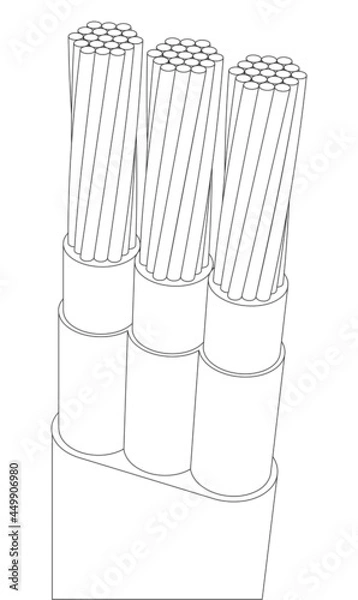 Fototapeta Vector armored multicore electric cable wire