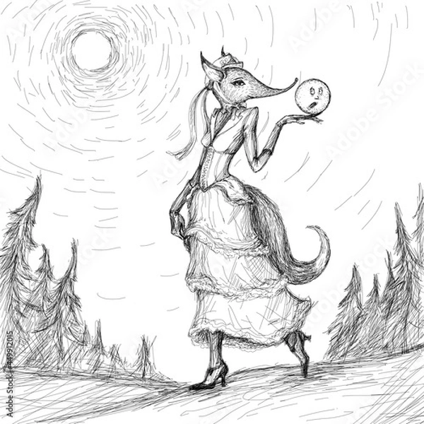 Obraz hand drawing art of fairy tail with fox