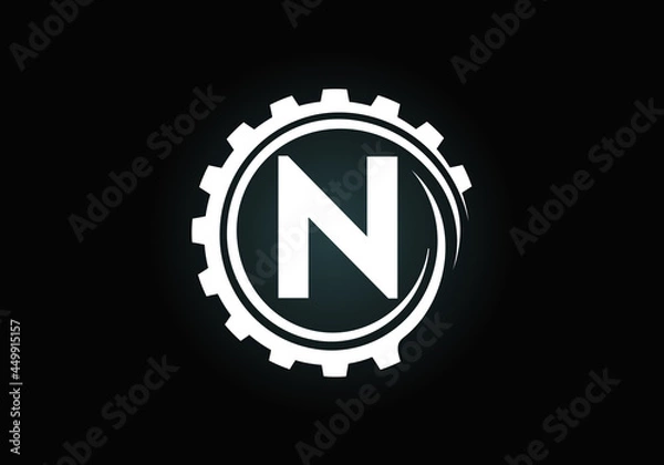 Fototapeta Initial N monogram alphabet in a gear spiral. Gear engineer logo design. Logo for automotive, mechanical, technology, setting, repair business, and company identity