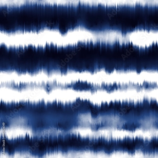 Fototapeta Seamless indigo shibori ombre tie dye pattern for surface print. High quality illustration. Realistic digitally rendered tie dye in perfect repeat for apparel, textile or interior design.