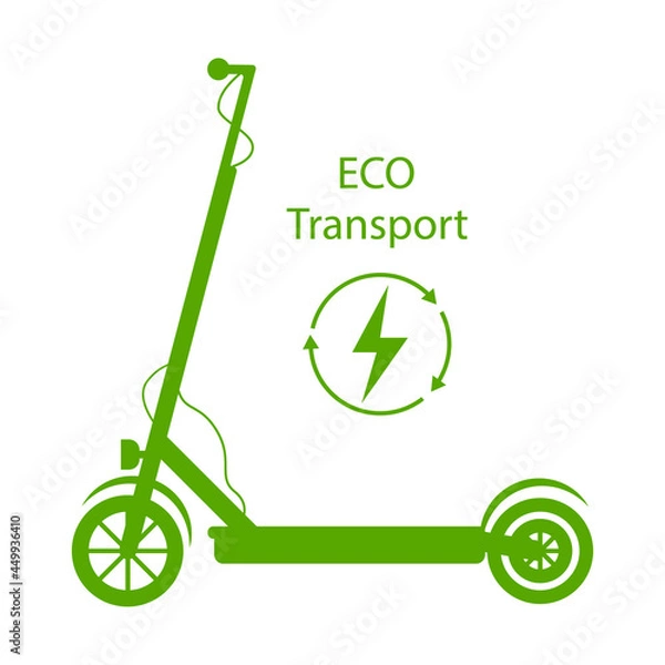 Obraz Vector scooter isolated. Line style black monochrom icon kick scooter. Eco transport logo. Ecology poster