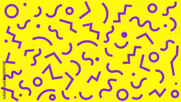 Fototapeta Colorful Geometric Shapes With Squiggly lines and Zig-Zag Background Patterns