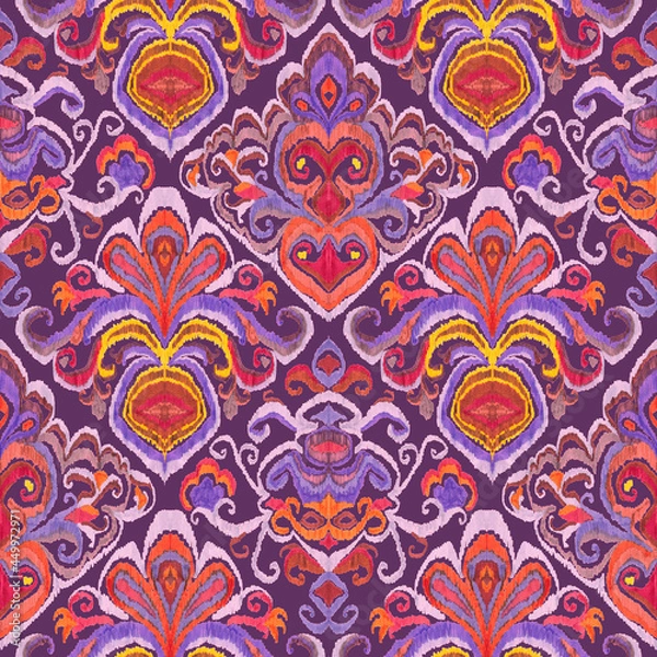 Fototapeta Colorful ikat pattern in vintage style. Elegant ethnic background. Hand drawn oriental art. Seamless geometric vintage texture.	