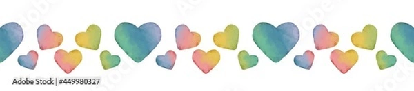 Fototapeta seamless border with the image of watercolor colored hearts