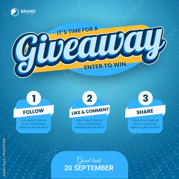 Fototapeta Giveaway steps with editable 3d text effect font for social media post with 3 steps to win 