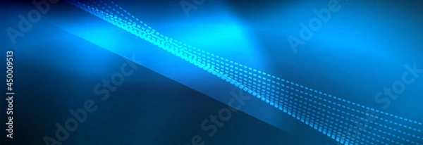Fototapeta Neon shiny color background with light glowing wave line particles. Wallpaper background, design templates for business or technology presentations, internet posters or web brochure covers