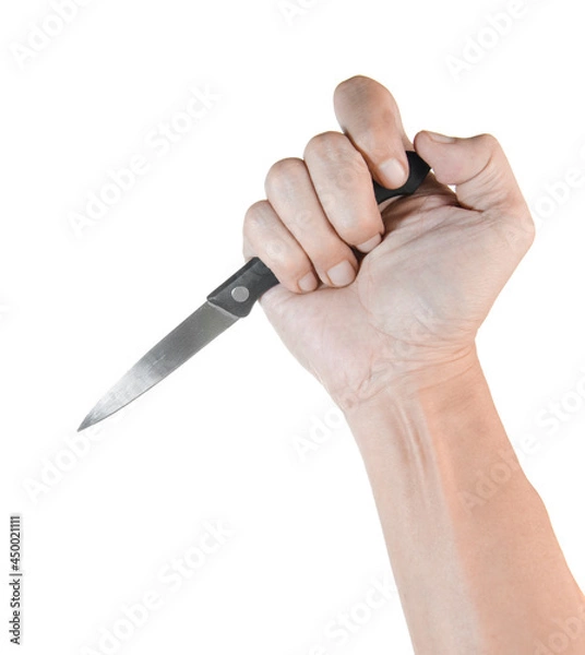 Obraz hand with knife on white background