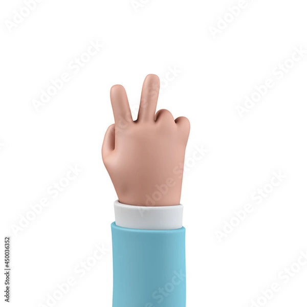 Fototapeta Cartoon character style hand showing a victory v sign. 3D Rendering