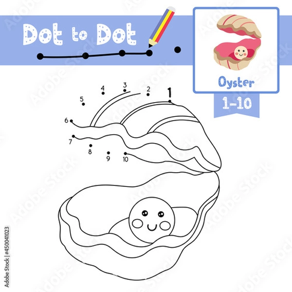 Fototapeta Dot to dot educational game and Coloring book Oyster with a pearl animal cartoon character vector illustration