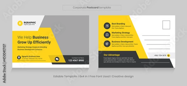 Fototapeta Real estate postcard design template with creative modern layout. Invitation Design, Event Card Design, Direct Mail Template, leaflet.