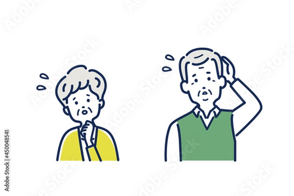 Obraz 困っているシニア男女のイラスト素材