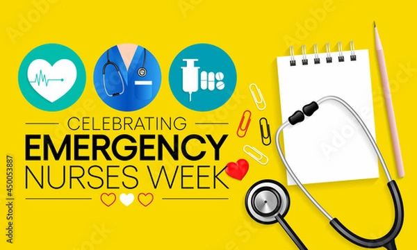 Fototapeta Emergency Nurses week is observed every year in October, ER nurses treat patients who are suffering from trauma, injury or severe medical conditions and require urgent treatment. Vector illustration