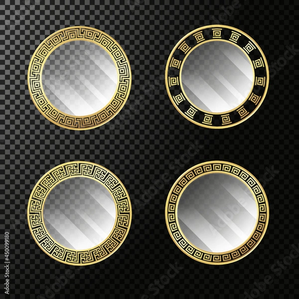 Obraz Set realistic mirrors with Greek Key gold frame