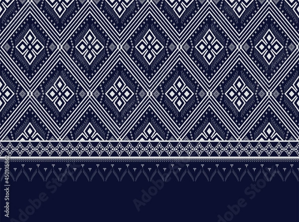 Fototapeta 
Geometric ethnic pattern embroidery design for background or wallpaper and clothing,skirt,carpet,wallpaper,clothing,wrapping,Batik,fabric,clothes, with dark blue triangle Vector, illustration.eps