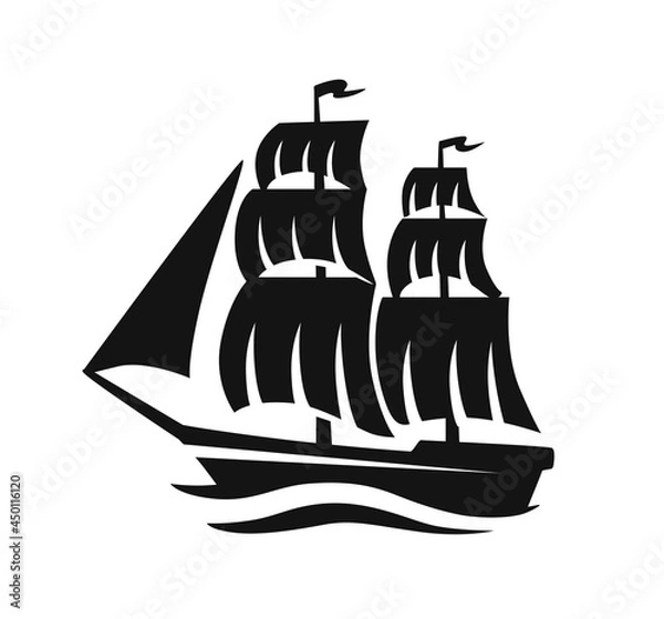 Fototapeta Sailing ship silhouette. Vector sign