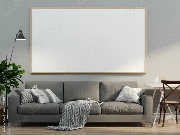 Fototapeta 3D interoir design for living room and mockup frame