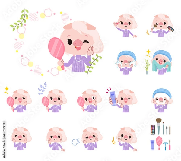 Fototapeta 美容に関するブタの女の子のセット