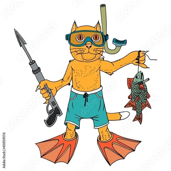 Obraz cat the diver vector illustration. Vector illustrator.
